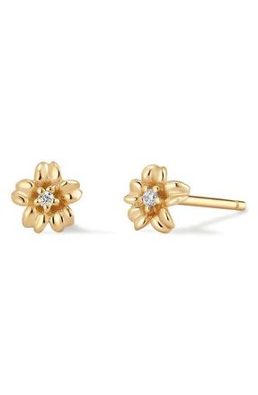 Made by Mary Cubic Zirconia Birthstone Flower Stud Earrings in Gold March at Nordstrom