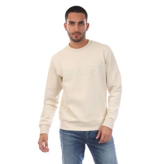 HUGO BOSS Heren Salbo Logo Stretch Sweatshirt (Gebroken wit)