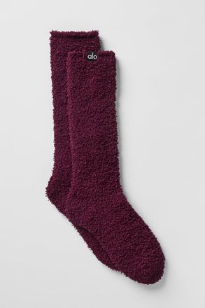 Alo | Womens Plush Lush Socks in Burgundy Red