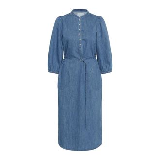Part Two Blauwe Denim Jurk met 3/4 Mouwen - Dames - Casual kleedjes - Blauw - 2XL - Denim - Kleedjes
