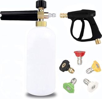 OEM Pistola De Espuma De Alta Presi&oacute;n, Lanza De Espuma De Nieve Ajustable De 1 Litro Y 1/4, Botella Dispensadora De Jab&oacute;n Con 5 Boquillas Y Pistola De Esp