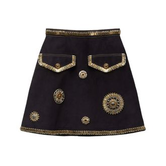 Versace Rokken, Dames, Zwart, S, Su&egrave;de, Geborduurde Su&egrave;de Minirok