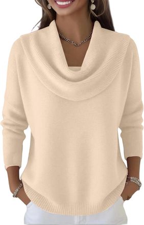 Generic Womens Chunky Knitted Jumper with Cowl Neck and Batwing Sleeves, Soft Turtleneck Pullover Sweater with Pockets, Long Sleeve Casual Winter Warm Knitwea