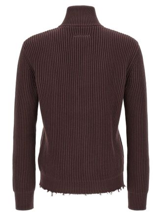 Maison Margiela Ribbed Cotton Turtleneck Sweater - brown