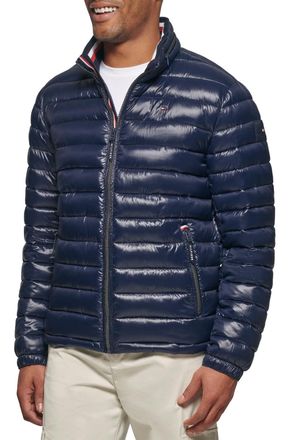 Tommy Hilfiger Mens Water Resistant Ultra Loft Down Alternative Puffer Jacket, Midnight Wet Look, XL