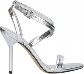 Michael Kors Asha Leren Sandaal - Dames - Sandalen met hakken - Grijs - 40 1/2 EU - Leer - Schoenen