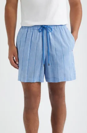 Daniel Buchler Pinstripe Cotton & Linen Pajama Shorts in Blue at Nordstrom, Size Xx-Large