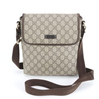 Gucci Brown Leather Coated Canvas Shoulder Bag (Pre-Owned)