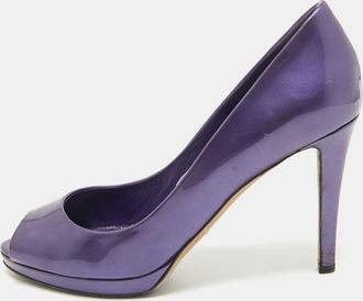 Sergio Rossi Purple Patent Leather Peep Toe Platform Pumps