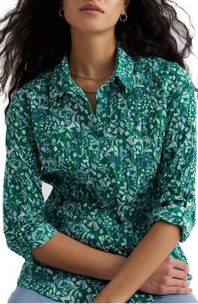 Seasalt Cornwall Larissa Crinkled Floral Organic Cotton Button-Up Shirt in Woodland Floral Dark Stem at Nordstrom, Size 10 Us