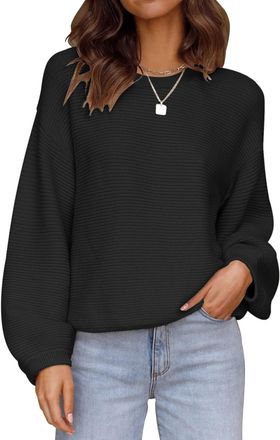 Zeagoo Womens Jumpers Winter Casual Crew Neck Knitted Sweaters Long Sleeve Loose Pullover Jumper Tops Sweatshirt Black XL