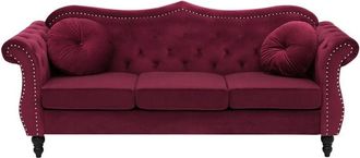 Beliani Beliani - Glam Living Room 3 Seater Velvet Sofa Nailhead Trim Button Tufted Dark Red Skien