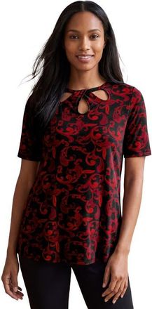 Jessica London Stretch Knit Cutout Swing Tunic in Vivid Red Paisley Scroll at Nordstrom, Size 28