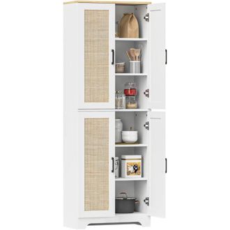 HOMCOM Homcom Alacena De Cocina Mueble Auxiliar De Cocina Con Estantes Ajustables Puertas De Rat&aacute;n Y Sistema Anti-vuelco 60x30x170 Cm Blanco