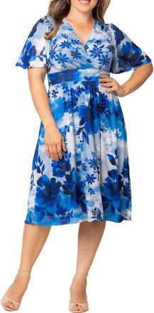 Kiyonna Margot Mesh Cocktail Dress in Pure Blue Bouquet at Nordstrom, Size 4X
