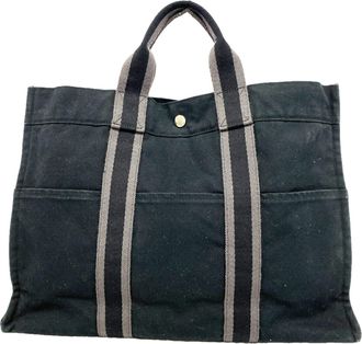 Herm&egrave;s Black Canvas Tote Bag (Pre-Owned)