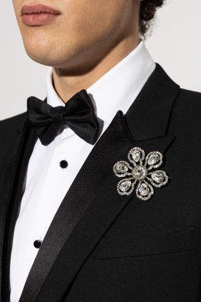 Dolce & Gabbana Brooch With Shimmering Crystals, Mens, Silver