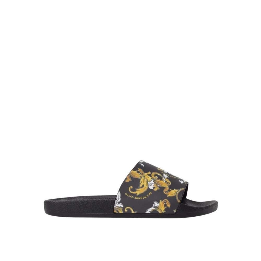 サンダル VERSACE JEANS Men Sandals Black 75YA3SQ171352 899 Chain Couture Slides Black,Gold | VERSACE US