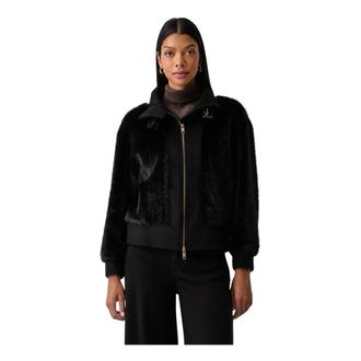Twinset Bomberjack van imitatiebont en wolmix - Dames - Jassen - Zwart - Maat: S Wol