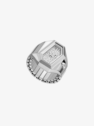 Michael Kors Suri Pav&eacute; Silver-Tone Ring Watch