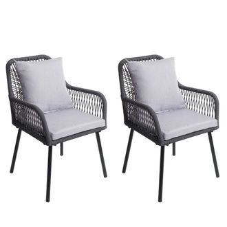 Hhg Hhg - Nunca Usado] Juego De 2 Sillas De Jard&iacute;n 475, Asiento/respaldo De Exterior En Tejido De Cuerda De Aluminio Rope, Antracita, Funda Gris