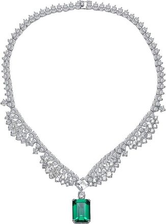 Rachel Glauber Plated Cz Rectangular Necklace