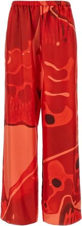 Ferragamo Zijden Palazzo Broek met Visprint - Dames - Wijde Broeken - Rood - 3XS - Broeken