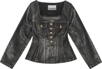Ganni Giacca denim con scollo quadrato - Nero