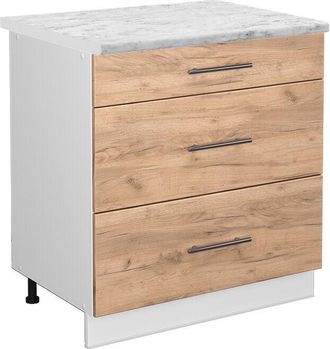 Vicco Mueble Bajo De Cocina Fame-line, Roble Dorado, 80 Cm Con 3 Cajones, Et M&aacute;rmol