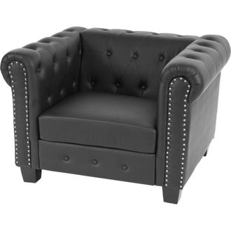 Hhg Poltrona stile vittoriano Chesterfield ecopelle 90x109x74cm nero piedi quadrati