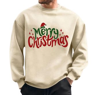 Generic Christmas Jumpers for Men Xmas Novelty Pullover Snowflakes Santa Claus Sweatshirt 3D Printed Snowman Christmas Tree Jumpers Long Sleeve Crew Neck Pull