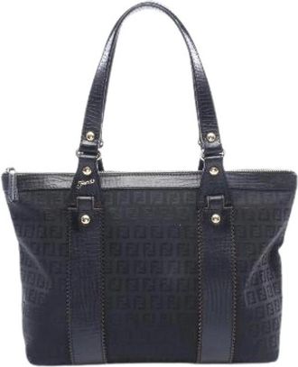Fendi Pre-owned Zucchino Canvas Leather Tote Bag - Dames - Vintage Shopper - Zwart - ONE Size - Leer - Vintage