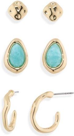 Nordstrom Rack Set of 3 Molten Stud & Hoop Earrings in Turquoise- Gold at Nordstrom Rack