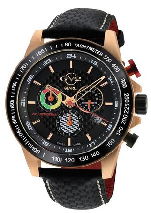 Gevril Group GV2 9921 Mens Scuderia Swiss Quartz Multifunction Chrono Leather Watch - Black - One Size