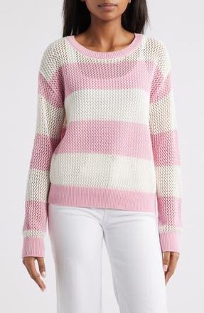 Beach Lunch Lounge Tresa Stripe Crochet Crewneck Sweater in Pink/ivory at Nordstrom Rack, Size Small