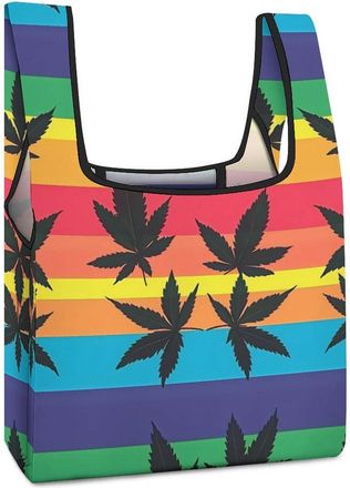 Generic Colorful LGBT Weed Leaf Shopping Bag Reusable Grocery Tote Bag Foldable Handbag for Travel Picnic