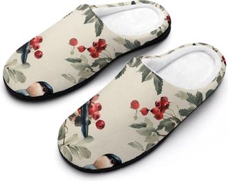 Generic Bird Bullfinches Rowan Branches Slippers Men Winter Warm Cotton Anti-Slip Indoor Slip-Ons House Shoes