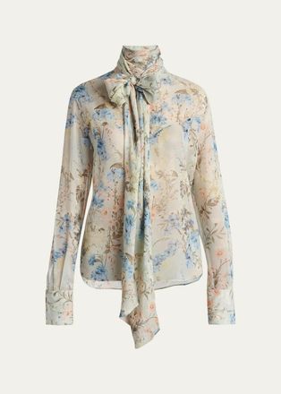 Alexander McQueen Floral Tieneck Silk Blouse
