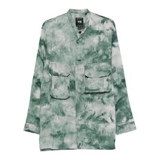 Yohji Yamamoto Casual Shirts, male, Green, Size: S AOP Overshirt