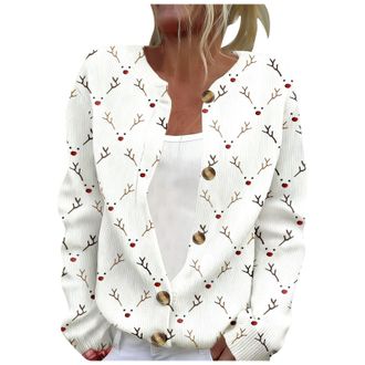 Generic Womens Christmas Cardigan Lightweight Long Sleeve Button Sweaters Ladies Chunky Knit Printed Cardigans Loose Funny Graphic Sweater Pullover Warm Outfi