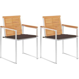 vidaXL Vidaxl - Sillas De Jard&iacute;n Con Cojines 2 Uds Madera Maciza Teca Y Acero