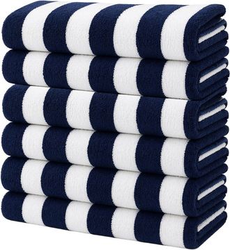 Luxury Home 6-Pack Cabana Striped Terry Cloth Beach Towels