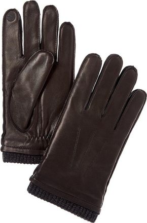 Hickey Freeman Marled Rib Cashmere & Leather Gloves