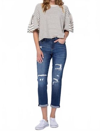 Judy Blue Some Like It Hot Thermal Patch Boyfriend Jeans In Blue