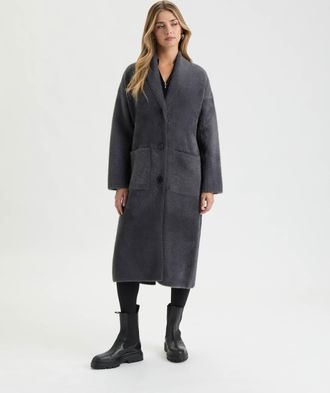 NVLT Womens Longline Oversize Coatigan with Shawl Collar