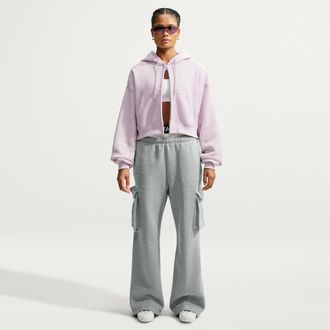 Nike Womens Studio Fleece Weight Oversized High-Rise Cargo Pants in Grey | IO2298-063