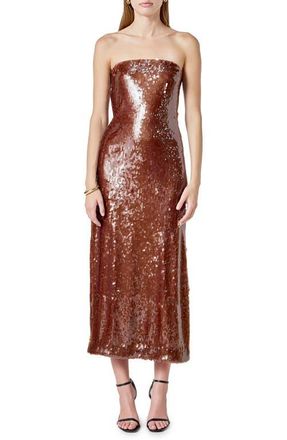 endless rose Sequin Strapless Midi Dress in Brown at Nordstrom, Size X-Small