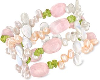 Ross-Simons 4-5mm Multicolored Cultured Pearl and Multi-Gemstone Jewelry Set: 3 Stretch Bracelets