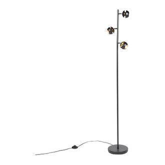 QAZQA Lampada da terra buell - Moderno - Acciaio - Nero/Oro - Sfera/Tondo/Oblungo Max. 3 x Watt - Qazqa