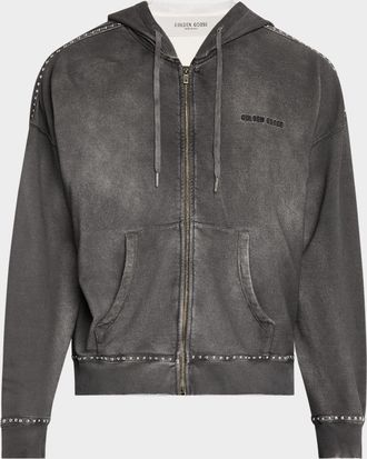 Golden Goose Mens Journey Studded Fleece Zip Hoodie